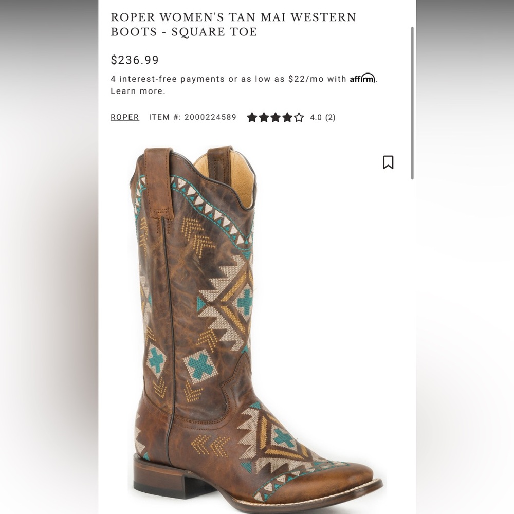 ROPER WOMEN'S TAN MAI WESTERN BOOTS - SQUARE TOE